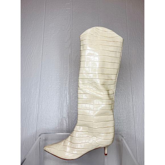 SCHUTZ Maryana Croc Embossed Leather Knee High Boots in Almond Buff US 8.5 NWOB - Picture 6 of 9